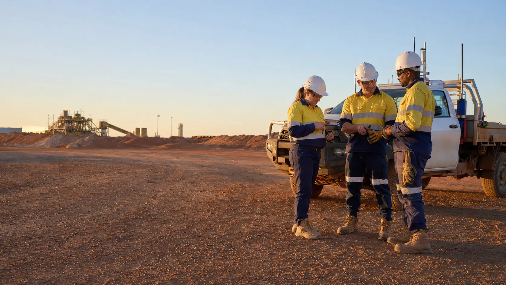 Mine-site and industrial workers preparing for a shift in regional Western Australia.