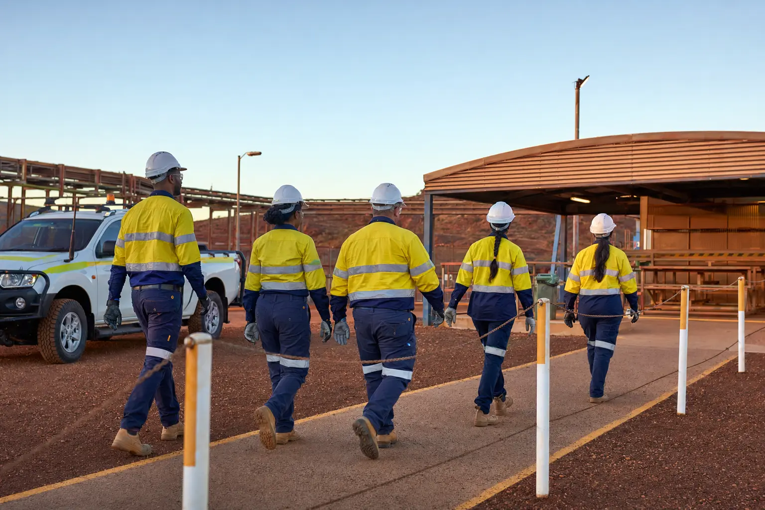Labour-hire crew arriving for work at a Western Australian industrial site.